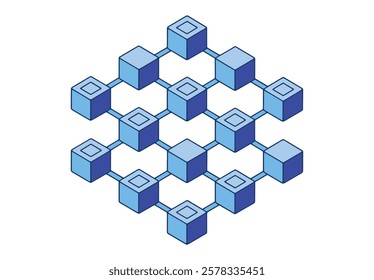Illustration of interconnected blocks forming a chain, representing conceptual blockchain technology. Modern digital art with a sleek and abstract design.