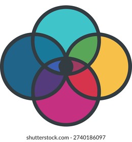 Illustration of interconnected circles in different colors and shades.
