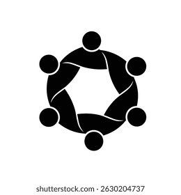 Illustration of interconnected community or business team circle graphic in black and white