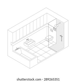 Illustration of the interior of bathroom. Isometric view