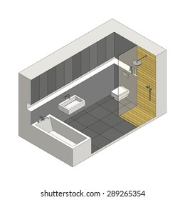 Illustration of the interior of bathroom. Isometric view