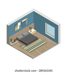 Illustration of the interior of bedroom. Isometric view.