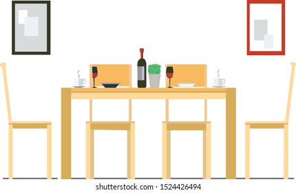 illustration of an interior decoration, dining table for dinner.