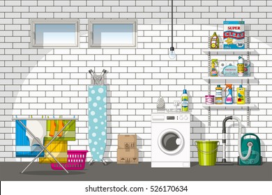 Illustration of interior equipment of a basement