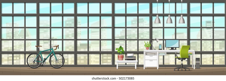 Illustration of interior equipment of a modern home office