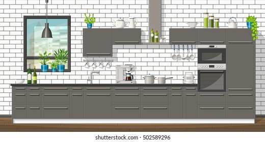 Illustration of interior equipment of a modern kitchen