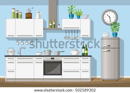 Illustration of interior equipment of a modern kitchen