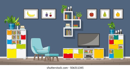 Illustration of interior equipment of a modern living room