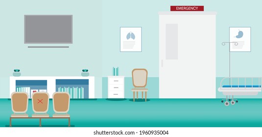illustration of the interior of a hospital  , Emergency room  in a hospital or clinic.
