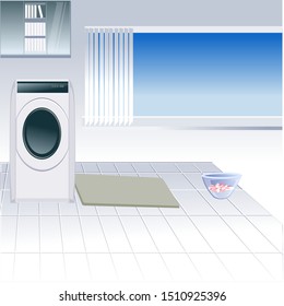 illustration of the interior of the laundry room