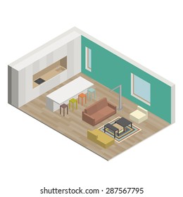 Illustration of the interior of living room. Isometric view