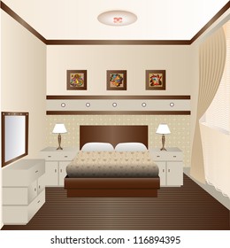 illustration interior room with a window and a mirror