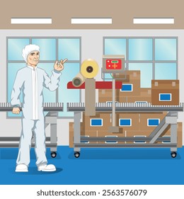 Illustration of an internal factory environment, production line. Ideal for catalogs, newsletters and institutional material