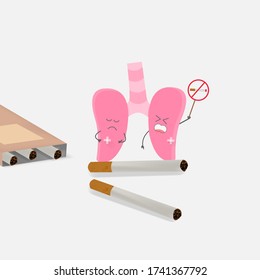 illustration of internal organs that are overwhelmed against cigarettes. no tobacco concept. flat design