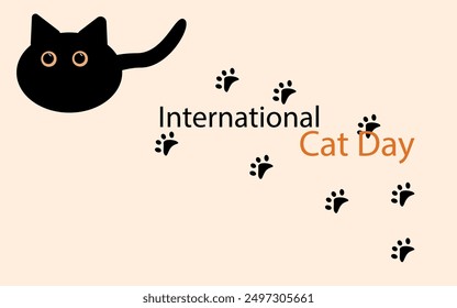 illustration for international cat day fat black cat  from cat llamas and inscription