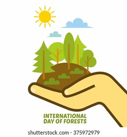 illustration of International Day of Forest with green tree. Flat Style Design
