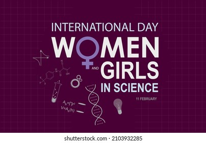 Illustration Of The International Day Of Women And Girls In Science. Set Of Science Icons. 