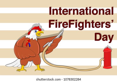 Illustration for International Firefighters Day at may 4. Vector poster template with Eagle Firefighter in cartoon style.