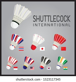 Illustration of International flags pattern on shuttlecocks. Premier Badminton League have more challenger in Asia.
