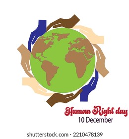 illustration of International human rights day awareness months vector design, 10 December illustration with globe and hands. for poster, flyer, banner, and symbol of humanity and life