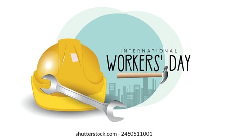 Illustration of International labour Day, International Workers Day 1st May Poster with Safety Helmet and Bold Typography