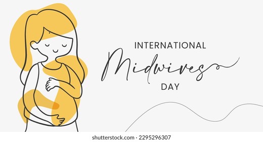 Illustration Of International Midwives Day with Outline of a pregnant woman. 