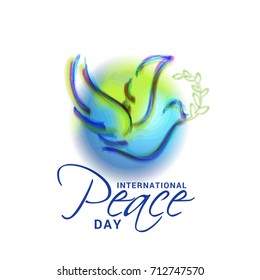 Illustration Of International Peace Day With Line Art Dove.Poster Or Banner Template Design.