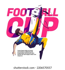 illustration of international soccer competition a player performs an acrobatic kick