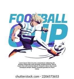 illustration of international soccer competition a player kicks a soccer ball hard