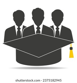 Illustration International Students Day. Pupils with student cap on white background.