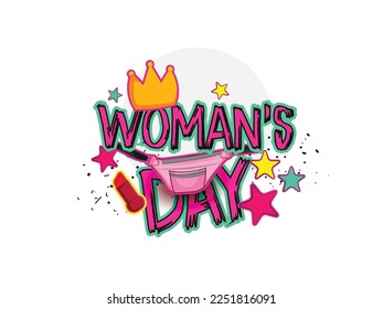 Illustration for International Women's Day, with typography in 8 March.