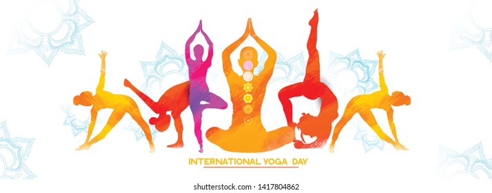  illustration of International Yoga Day brochure and poster design. June 21st celebrates world yoga day 