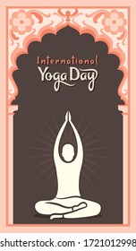 Illustration of international yoga day, men in yoga pose sitting on lotus