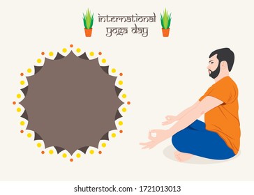 Illustration of international yoga day, men in yoga pose sitting on lotus