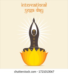 Illustration of international yoga day, men in yoga pose sitting on lotus