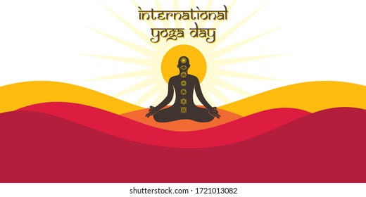 Illustration of international yoga day, men in yoga pose sitting on lotus