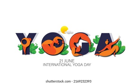 Illustration for international yoga day on 21st june, vector eps file 