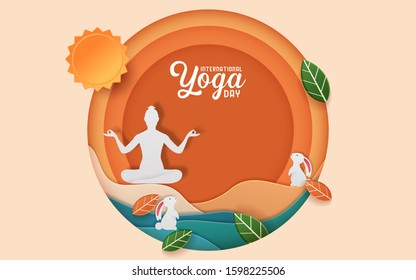 Illustration Of International Yoga Day. paper cut yoga body posture. Vector illustration
