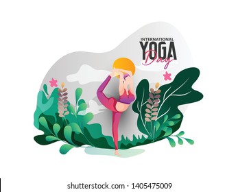 illustration of international yoga day,21 june- yoga body posture, Woman practicing yoga.vector illustration.-Vector 