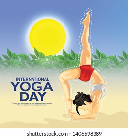 illustration of international yoga day,21 june- yoga body posture, Woman practicing yoga.vector illustration.-Vector 