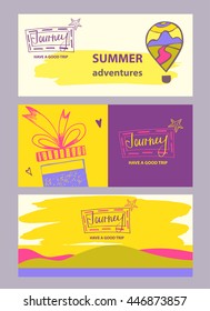 Illustration internet banner for advertising tourism companies, tour operators. Design logotype of cruise travel. Journey have a good trip.