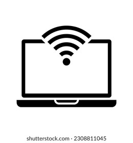 illustration of internet connection, laptop with wireless symbol icon vector