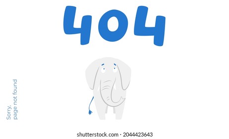 Illustration of internet connection problem concept. 404 error page not found isolated in white background. The funny grey elephant. Isolated vector illustration.