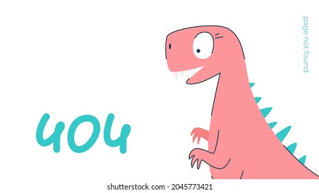 Ilustración del concepto de problema de conexión a internet. No se encontró la página de error 404 aislada en fondo blanco. El gracioso dinosaurio rosa. Ilustración vectorial aislada.