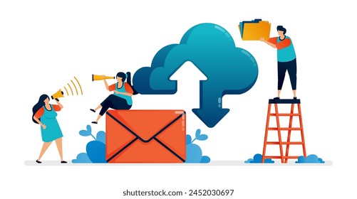 illustration of internet download and upload network on cloud system and email services