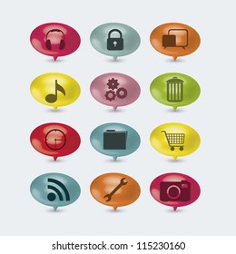 illustration of internet icons and buttons, cloud computers and communications technology, vector illustration