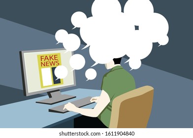 Illustration of the internet showing fake news that people receive and think is real information.