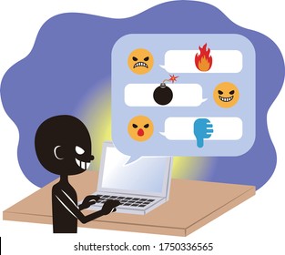 Illustration of internet troll using computer