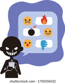 Illustration of internet troll using smartphone