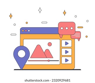 Ilustración de internet o reproductor de video web con mensajes. Gráficos vectoriales perfectos